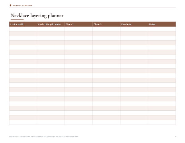 Preview of Printable Necklace Layering Planner